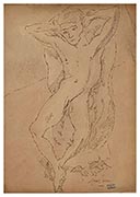 nu assise, les bras derriere la tete 1914